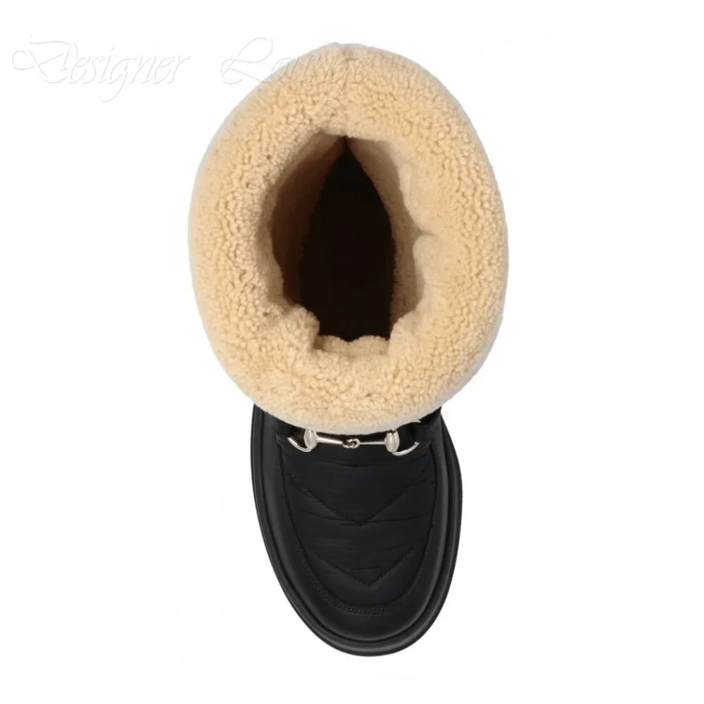 NEW GUCCI Quebec Shearling Horsebit Quilted Nylon and Leather Boots G 9 / US 9.5